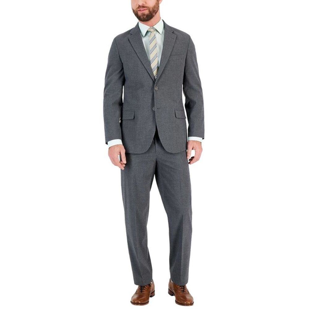 Nautica Mens Modern-Fit Bi-Stretch Check Suit 40 Short Grey Pants 34 Waist - NWT